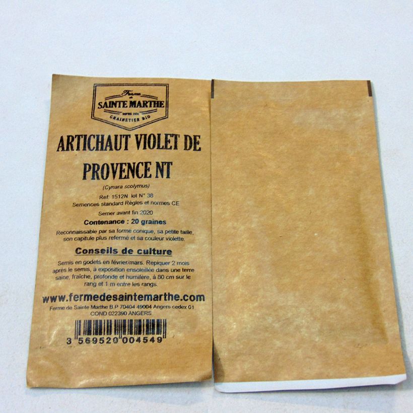 Esimerkki toimitetusta Latva-artisokka Violet de Provence luomu - Ferme de Sainte Marthe 20 siemenen pussi-taimesta