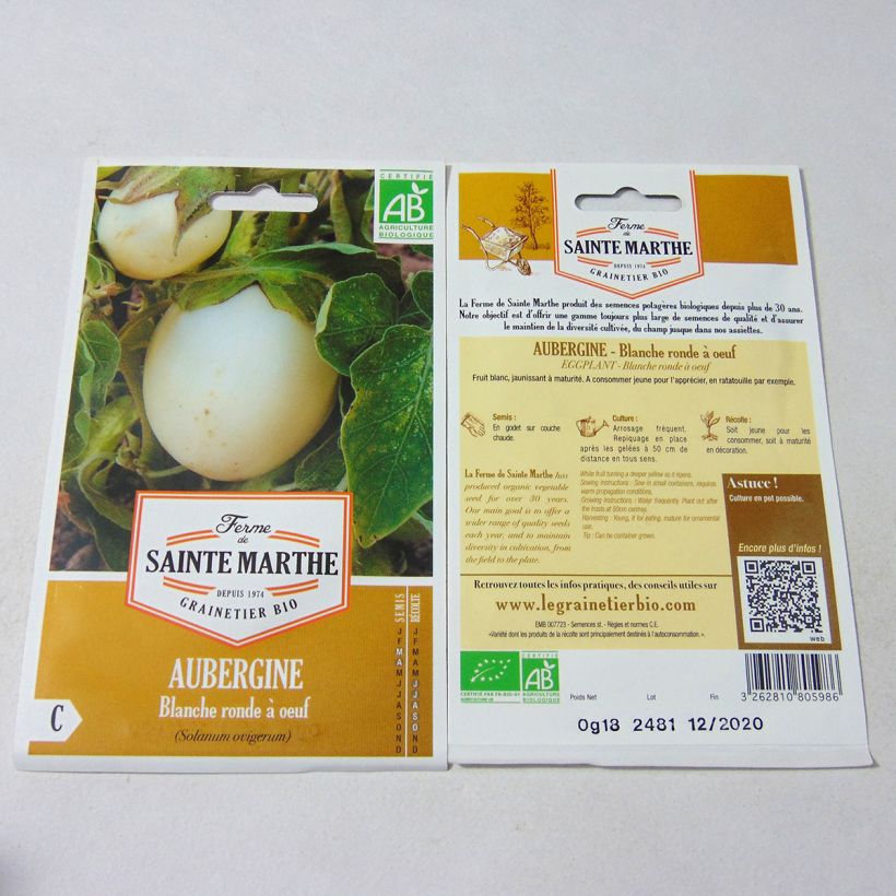 Esimerkki toimitetusta Munakoiso Blanche Ronde à Oeuf luomu - Ferme de Sainte Marthe 40 siemenen pussi (0.18g)-taimesta