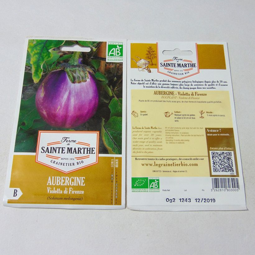 Esimerkki toimitetusta Munakoiso Violetta Di Firenze luomu - Ferme de Sainte Marthe 50 siemenen pussi (0.2g)-taimesta