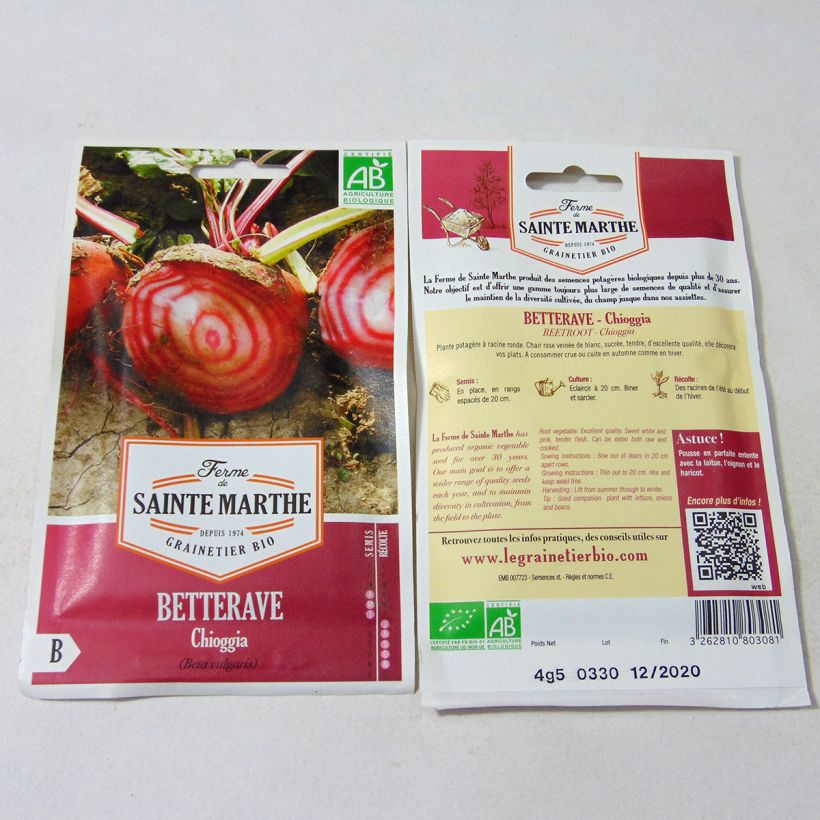 Esimerkki toimitetusta Punajuurikas (raitajuurikas) Chioggia luomu - Ferme de Sainte Marthe 300 siemenen pussi (4.5g)-taimesta