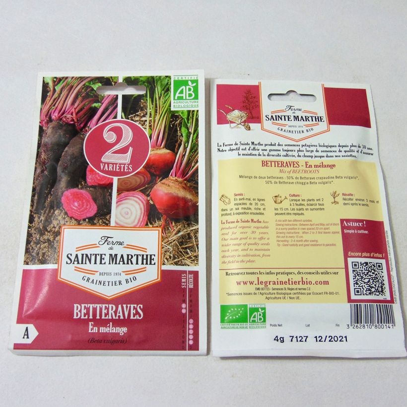 Esimerkki toimitetusta Punajuurikas Crapaudine, Chioggia luomu - Ferme de Sainte Marthe 200 siemenen pussi (4g)-taimesta