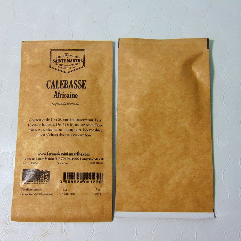 Esimerkki toimitetusta Pullokurpitsa luomu - Ferme de Sainte Marthe - Lagenaria siceraria 10 siemenen pussi (2g)-taimesta