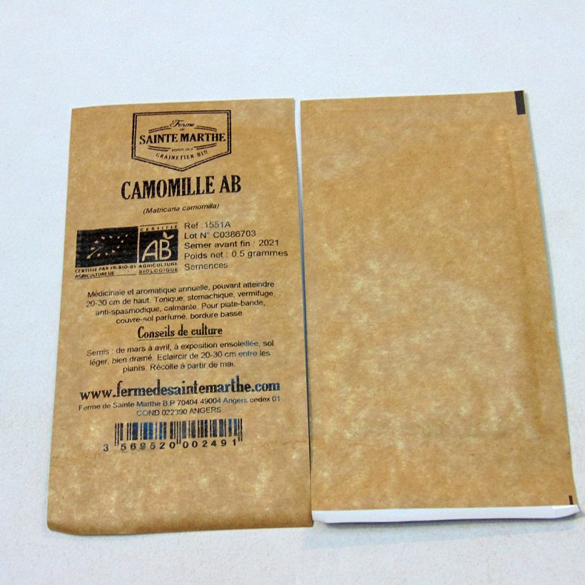 Esimerkki toimitetusta Kamomillasaunio luomu - Ferme de Sainte Marthe - Matricaria chamomilla 10900 siemenen pussi (0,8g)-taimesta