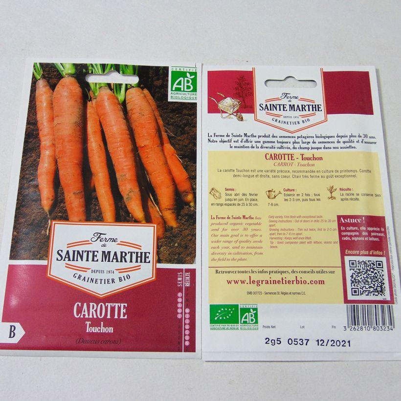 Esimerkki toimitetusta Porkkana Touchon luomu - Ferme de Sainte Marthe 1700 siemenen pussi (2.5g)-taimesta