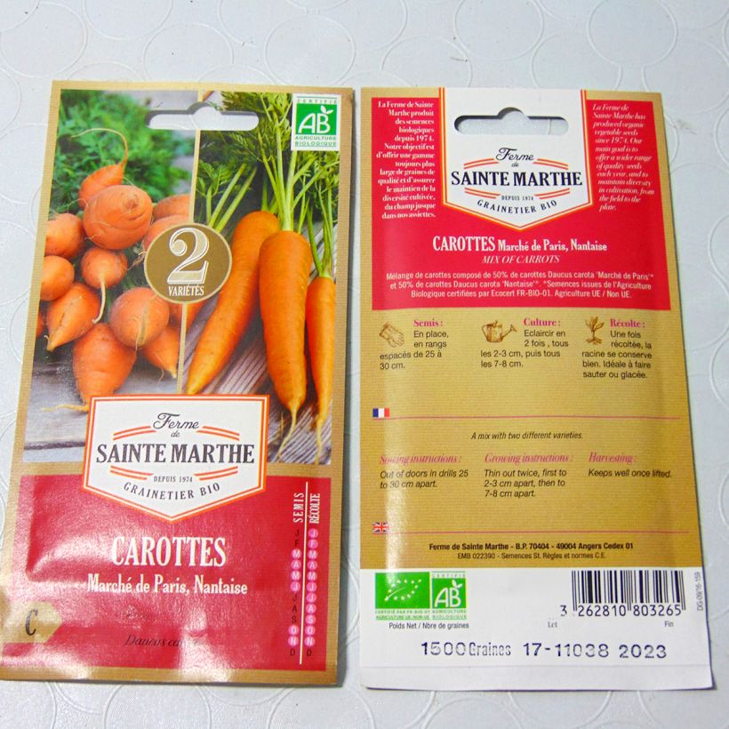 Esimerkki toimitetusta Porkkana Marché de Paris 3 luomu - Ferme de Sainte Marthe 2000 siemenen pussi (2g)-taimesta