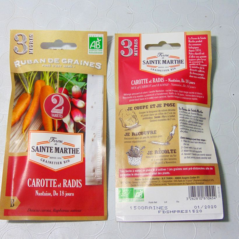 Example of Carte ruban de Carotte Nantaise - Radis de 18 jours - Bio - Ferme de Sainte Marthe Graines en ruban as you get