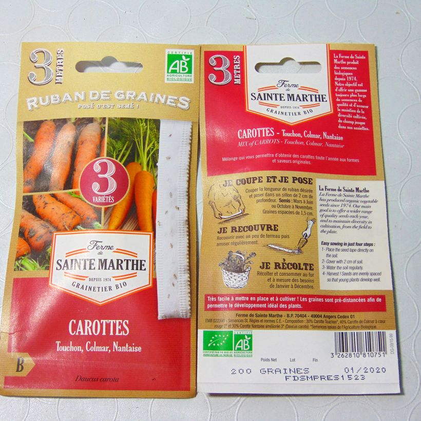Esimerkki toimitetusta Porkkana sekoitus luomu - Ferme de Sainte Marthe Siemennauha-taimesta