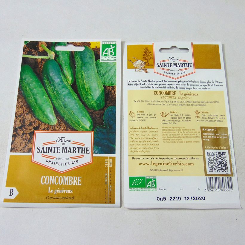 Esimerkki toimitetusta Kurkku Le Généreux luomu - Ferme de Sainte Marthe 15 siemenen pussi-taimesta