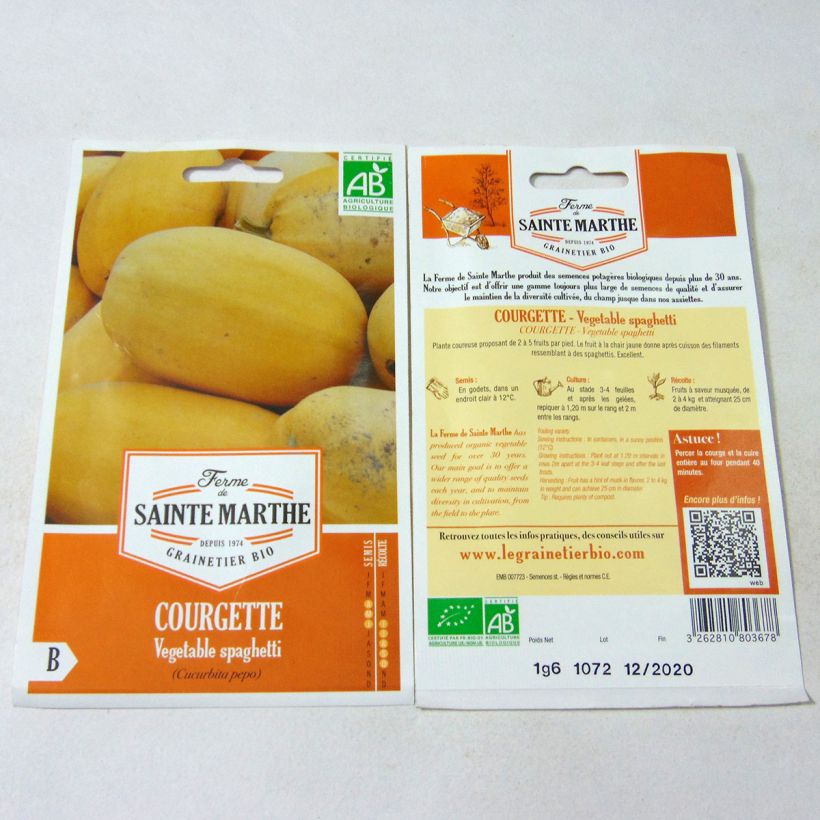 Esimerkki toimitetusta Spagettikurpitsa Vegetable Spaghetti luomu - Ferme de Sainte Marthe 10 siemenen pussi (1.6g)-taimesta