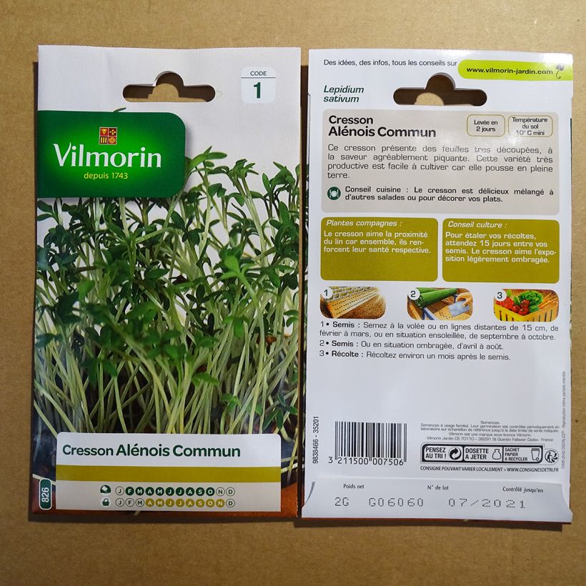 Esimerkki toimitetusta Vihanneskrassi Vilmorin - Lepidium sativum 800 siemenen pussi (2g)-taimesta