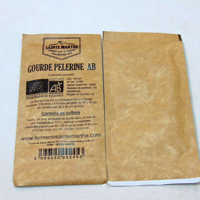 Esimerkki toimitetusta Pullokurpitsa Pélerine luomu - Ferme de Sainte Marthe 15 siemenen pussi (2g)-taimesta