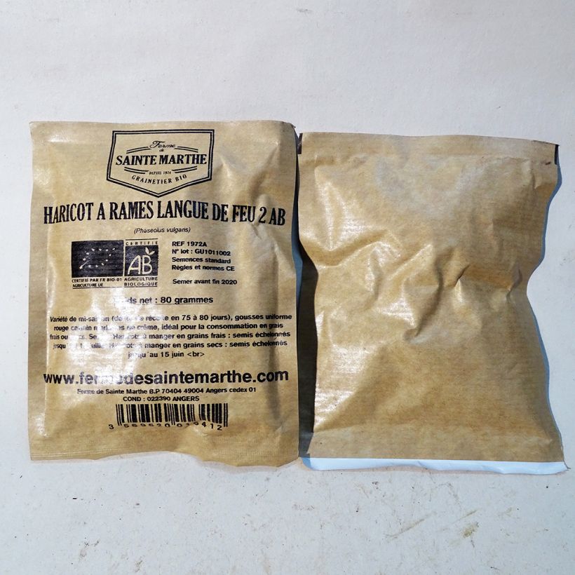 Esimerkki toimitetusta Tarhapapu Langue de Feu 2 luomu - Ferme de Sainte Marthe 160 siemenen pussi (80g)-taimesta