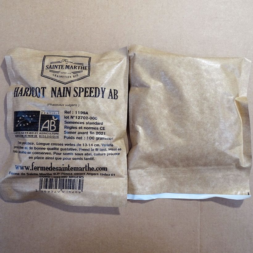 Esimerkki toimitetusta Palkoineen syötävä tarhapapu Speedy luomu - Ferme de Sainte Marthe 120 siemenen pussi (60g)-taimesta