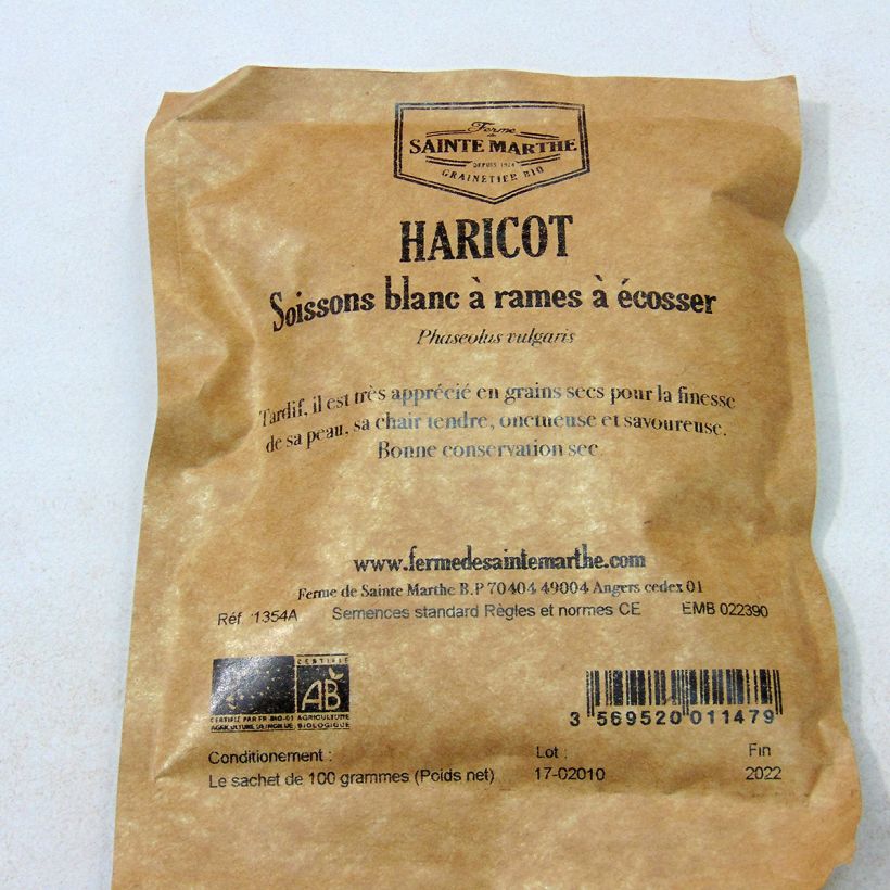 Esimerkki toimitetusta Salkopapu Soissons valkoinen luomu - Ferme de Sainte Marthe 200 siemenen pussi (100g)-taimesta