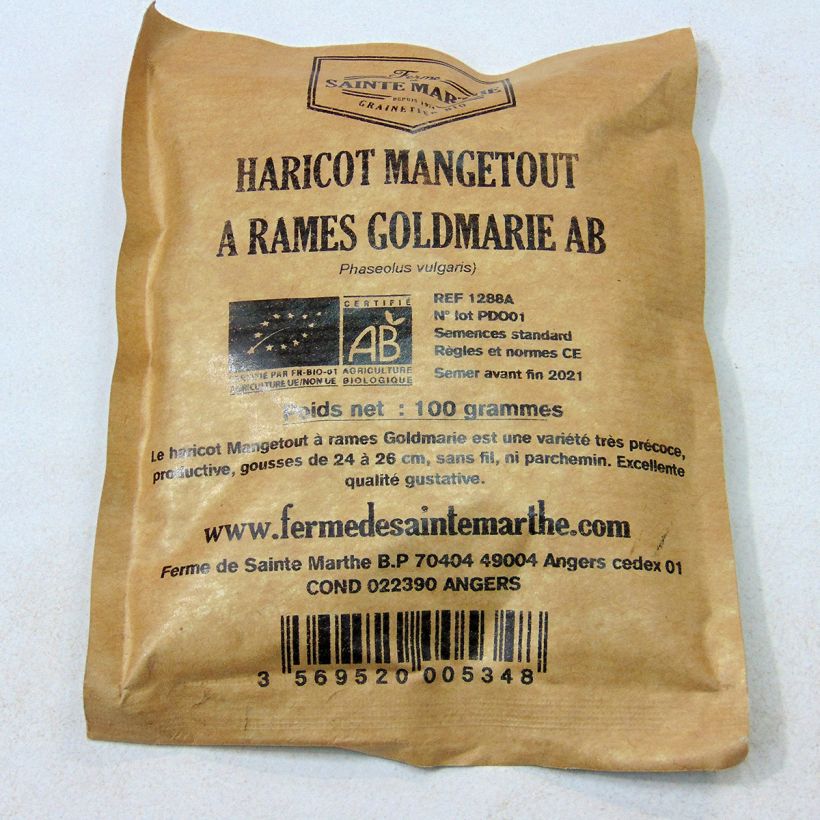 Esimerkki toimitetusta Salkovahapapu Goldmarie luomu - Ferme de Sainte Marthe 200 siemenen pussi (100g)-taimesta