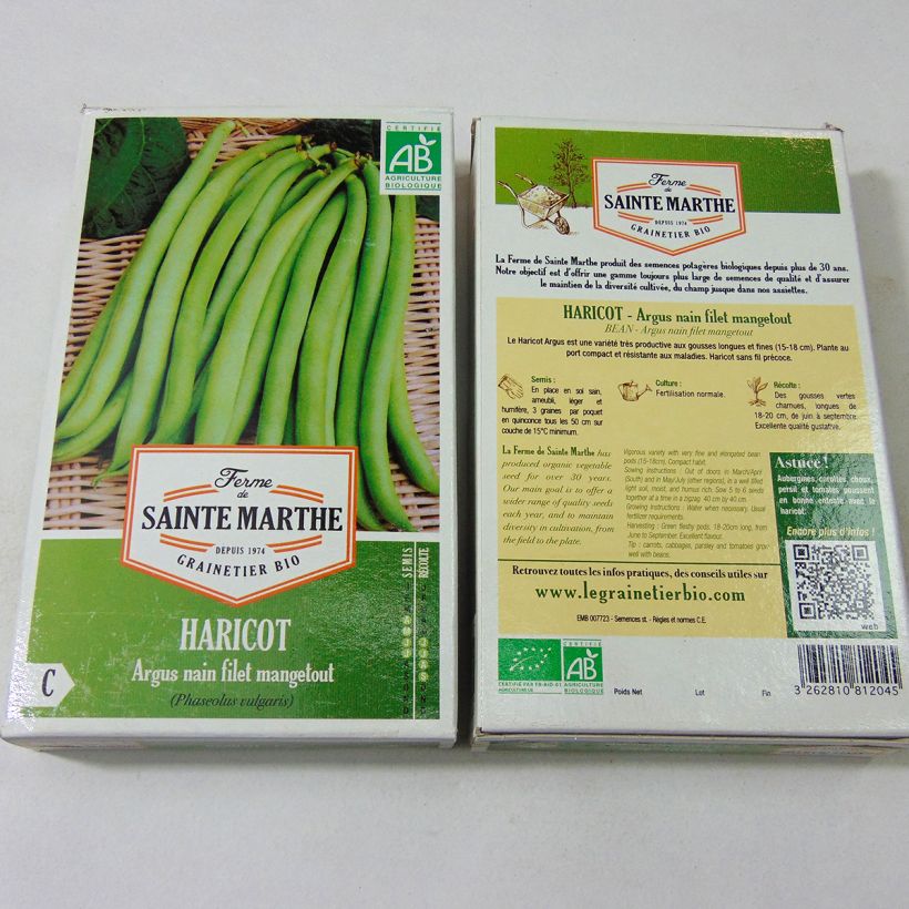 Esimerkki toimitetusta Palkoineen syötävä tarhapapu Argus luomu - Ferme de Sainte Marthe 160 siemenen pussi (80g)-taimesta