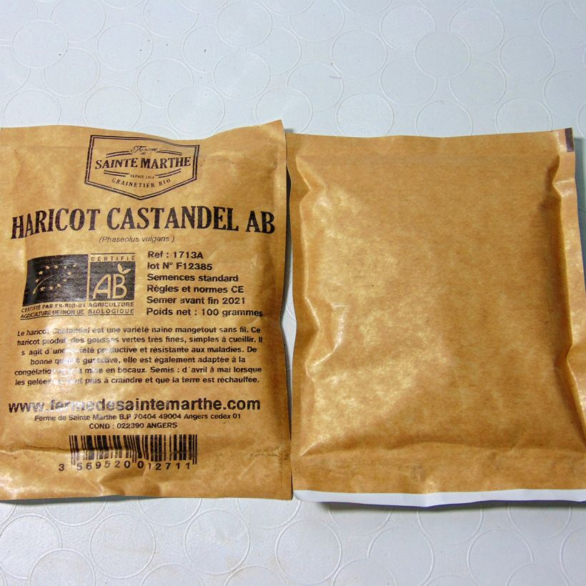 Esimerkki toimitetusta Tarhapapu Castandel luomu - Ferme de Sainte Marthe 160 siemenen pussi (80g)-taimesta