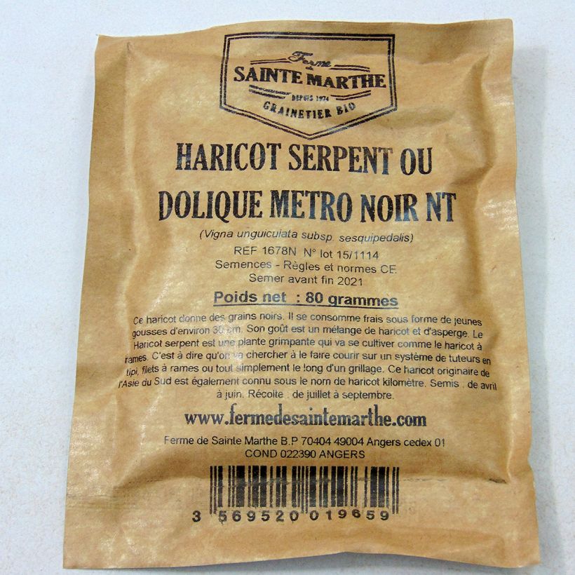 Esimerkki toimitetusta Lehmänpapu Metro musta - Ferme de Sainte Marthe 160 siemenen pussi (80g)-taimesta