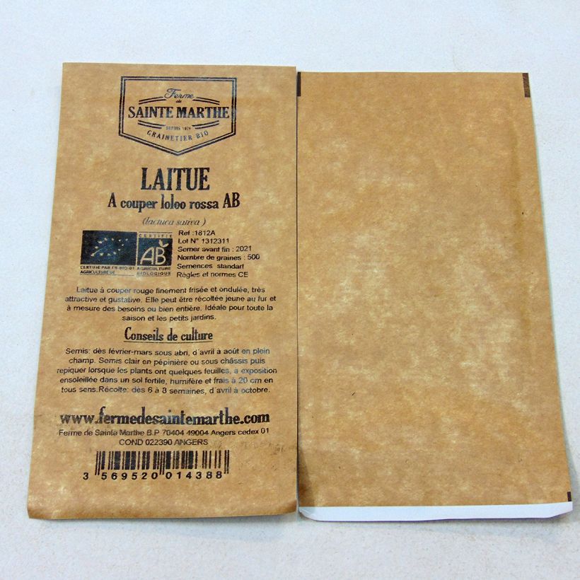 Esimerkki toimitetusta Salaatti Lollo Rossa luomu - Ferme de Sainte Marthe 500 siemenen pussi-taimesta