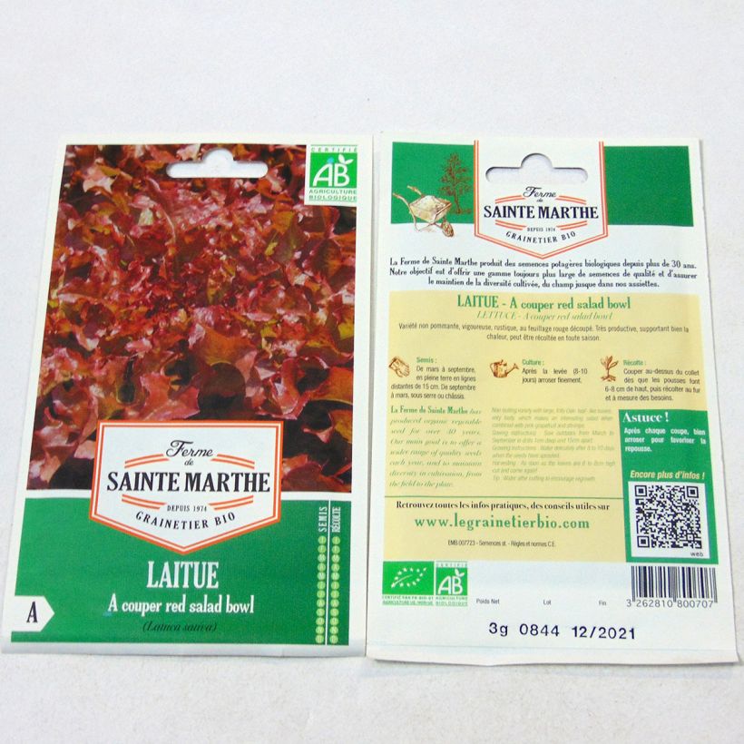 Esimerkki toimitetusta Salaatti Red Salad Bowl luomu - Ferme de Sainte Marthe 4000 siemenen pussi (3g)-taimesta