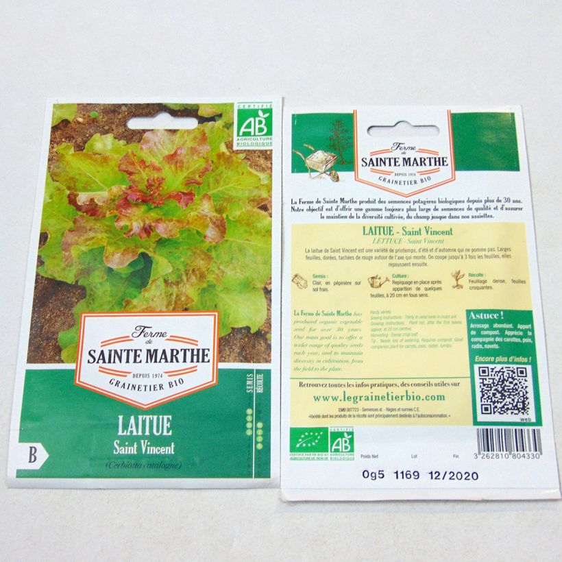 Esimerkki toimitetusta Salaatti Saint Vincent luomu - Ferme de Sainte Marthe 400 siemenen pussi-taimesta