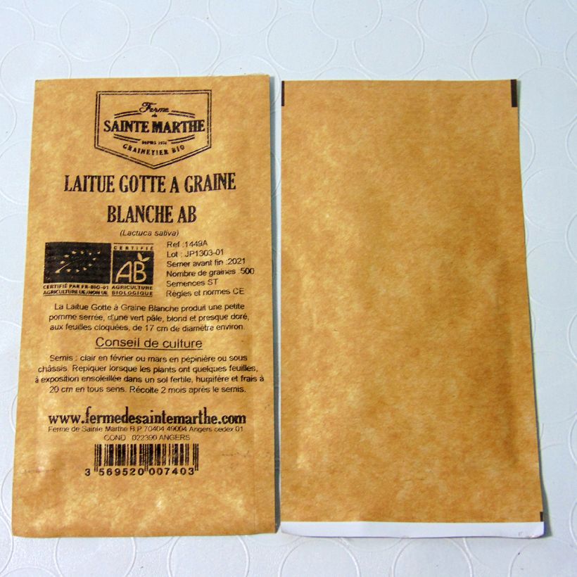 Esimerkki toimitetusta Salaatti Gotte à Graine Blanche luomu - Ferme de Sainte Marthe 500 siemenen pussi-taimesta