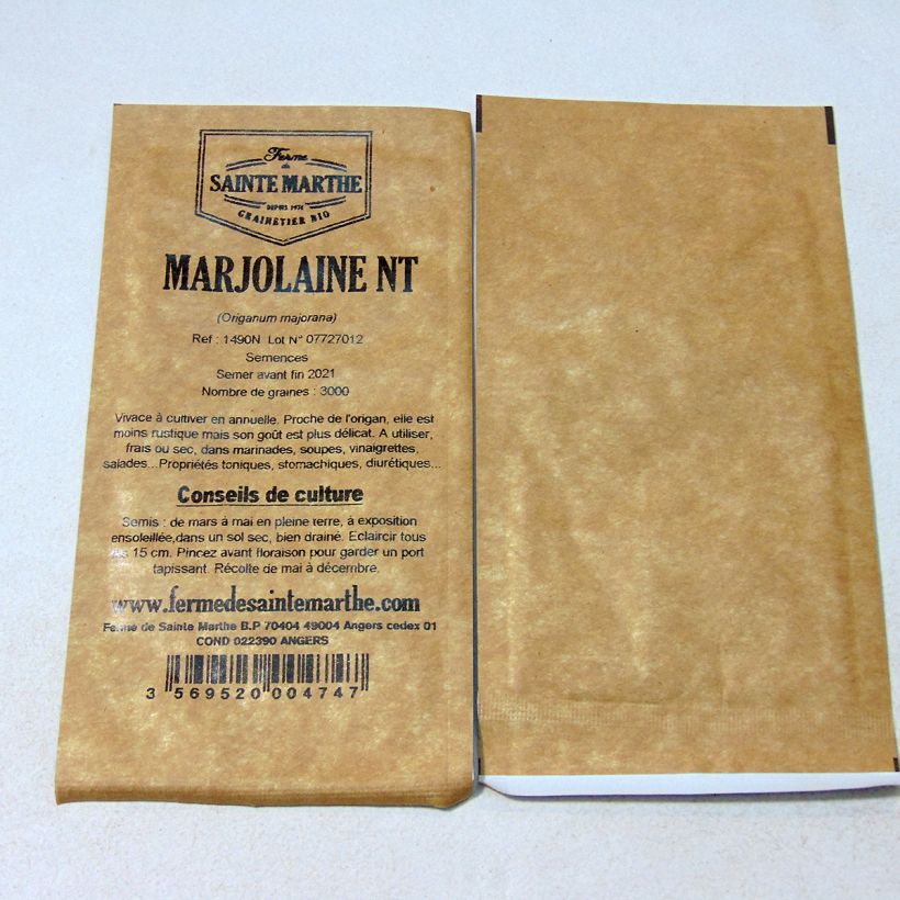 Esimerkki toimitetusta Maustemeirami - Ferme de Sainte Marthe - Origanum majorana 3000 siemenen pussi-taimesta