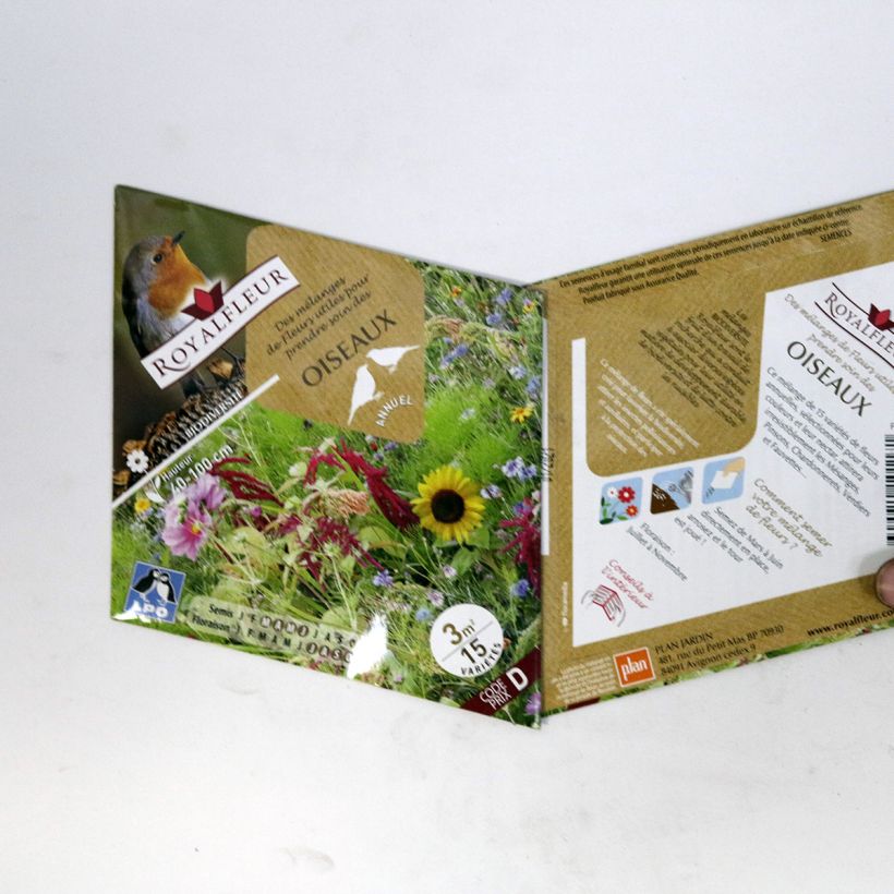 Esimerkki toimitetusta Mélange pour prendre soin des oiseaux - Sachet 3 m2 3.5 gramman siemenpussi-taimesta