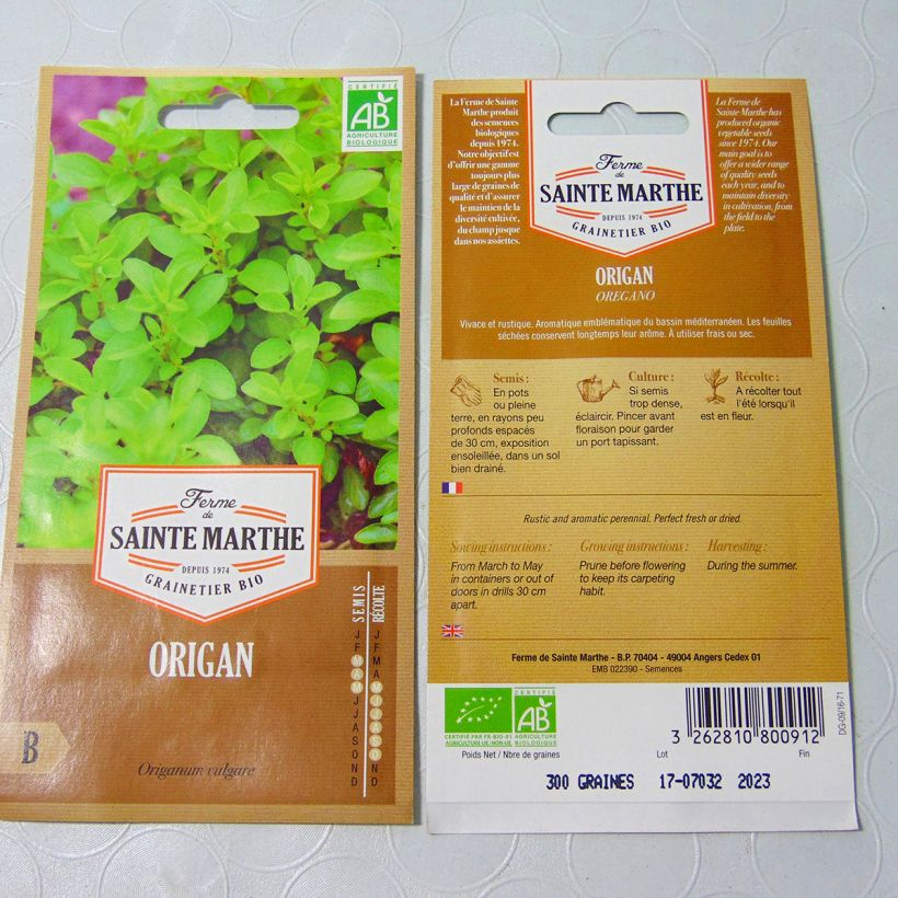 Esimerkki toimitetusta Mäkimeirami luomu - Ferme de Sainte Marthe - Origanum vulgare 1000 siemenen pussi (0,15g)-taimesta