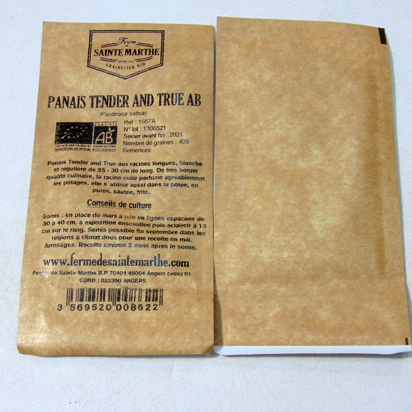 Esimerkki toimitetusta Palsternakka Tender And True luomu - Ferme de Sainte Marthe 400 siemenen pussi (2g)-taimesta