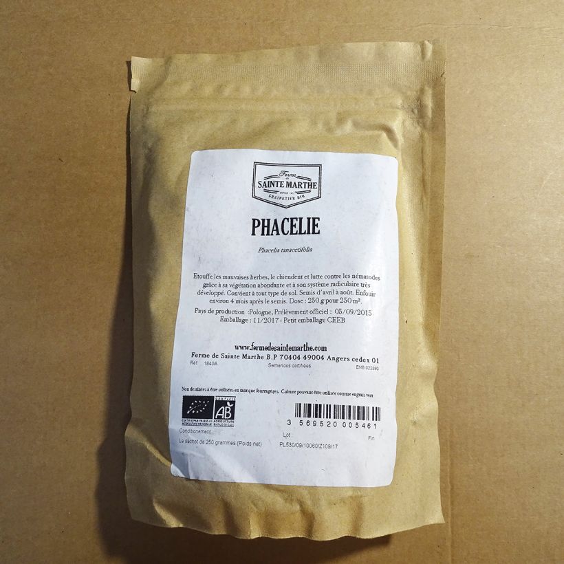 Esimerkki toimitetusta Aitohunajakukka luomu - Ferme de Sainte Marthe - Phacelia Tanacetifolia 250 gramman siemenpussi-taimesta