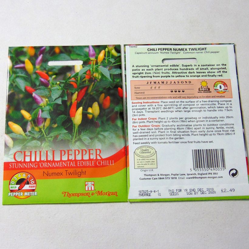 Esimerkki toimitetusta Chilipaprika Numex Twilight 10 siemenen pussi-taimesta