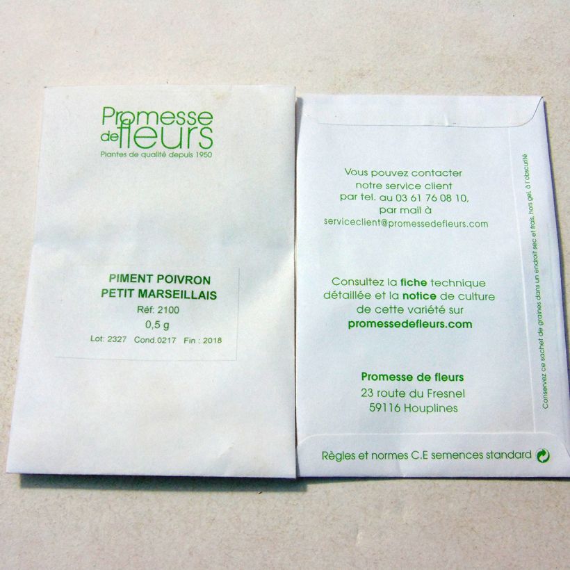 Esimerkki toimitetusta Maustepaprika Petit Marseillais 0,5 gramman siemenpussi-taimesta