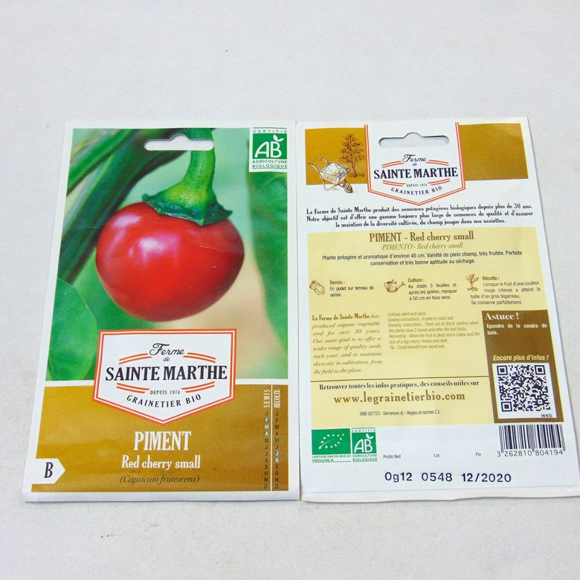 Esimerkki toimitetusta Pensaspaprika Red Cherry Small luomu - Ferme de Sainte Marthe 20 siemenen pussi-taimesta