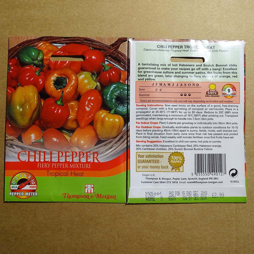 Esimerkki toimitetusta Chilipaprika Tropical Heat 20 siemenen pussi-taimesta