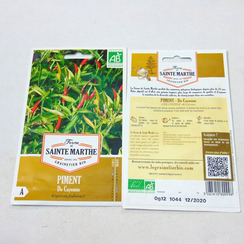 Esimerkki toimitetusta Chilipaprika de Cayenne luomu - Ferme de Sainte Marthe 25 siemenen pussi-taimesta