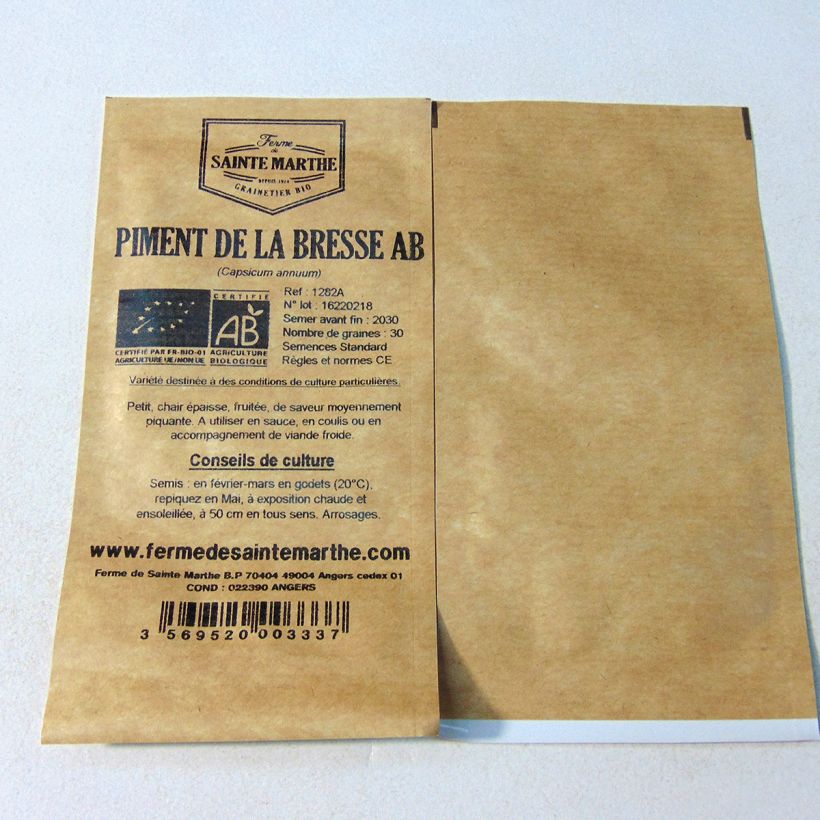 Esimerkki toimitetusta Pensaspaprika de la Bresse luomu - Ferme de Sainte Marthe 30 siemenen pussi (Sachet de 30 grainesg)-taimesta
