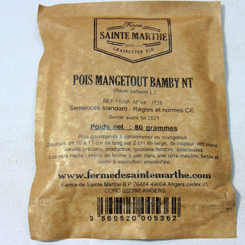 Esimerkki toimitetusta Sokeriherne Bamby - Ferme de Sainte Marthe 240 siemenen pussi (80g)-taimesta