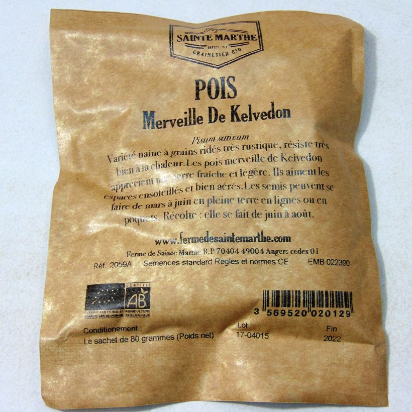 Esimerkki toimitetusta Silpoherne Merveille de Kelvedon luomu - Ferme de Sainte Marthe 80 gramman siemenpussi-taimesta