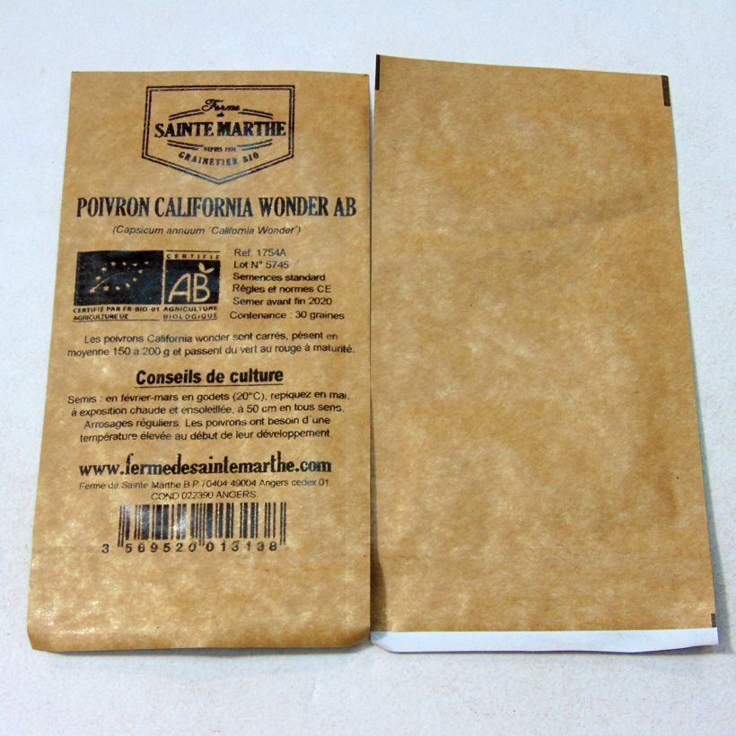 Esimerkki toimitetusta Maustepaprika California Orange Wonder luomu - Ferme de Sainte Marthe 30 siemenen pussi-taimesta