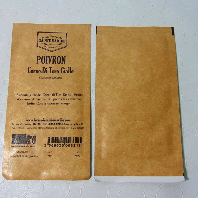 Esimerkki toimitetusta Paprika Corno di Toro Giallo luomu - Ferme de Sainte Marthe 30 siemenen pussi-taimesta