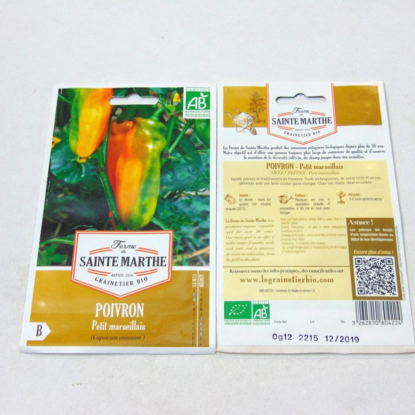 Esimerkki toimitetusta Maustepaprika Petit Marseillais luomu - Ferme de Sainte Marthe 15 siemenen pussi-taimesta