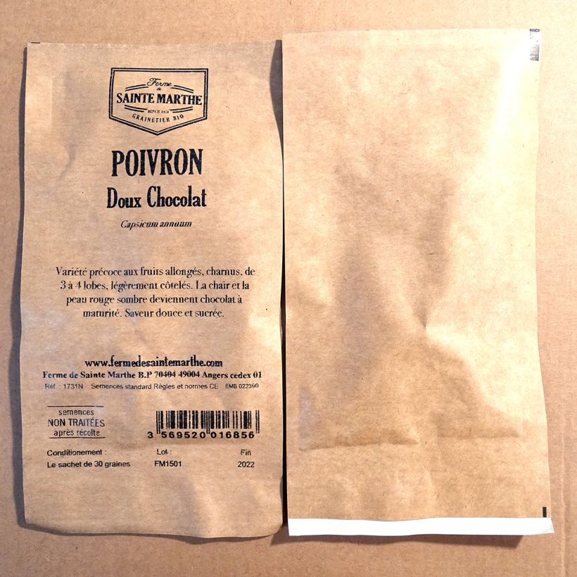 Esimerkki toimitetusta Paprika Chocolate - Ferme de Sainte Marthe 30 siemenen pussi (Sachet de 30 grainesg)-taimesta