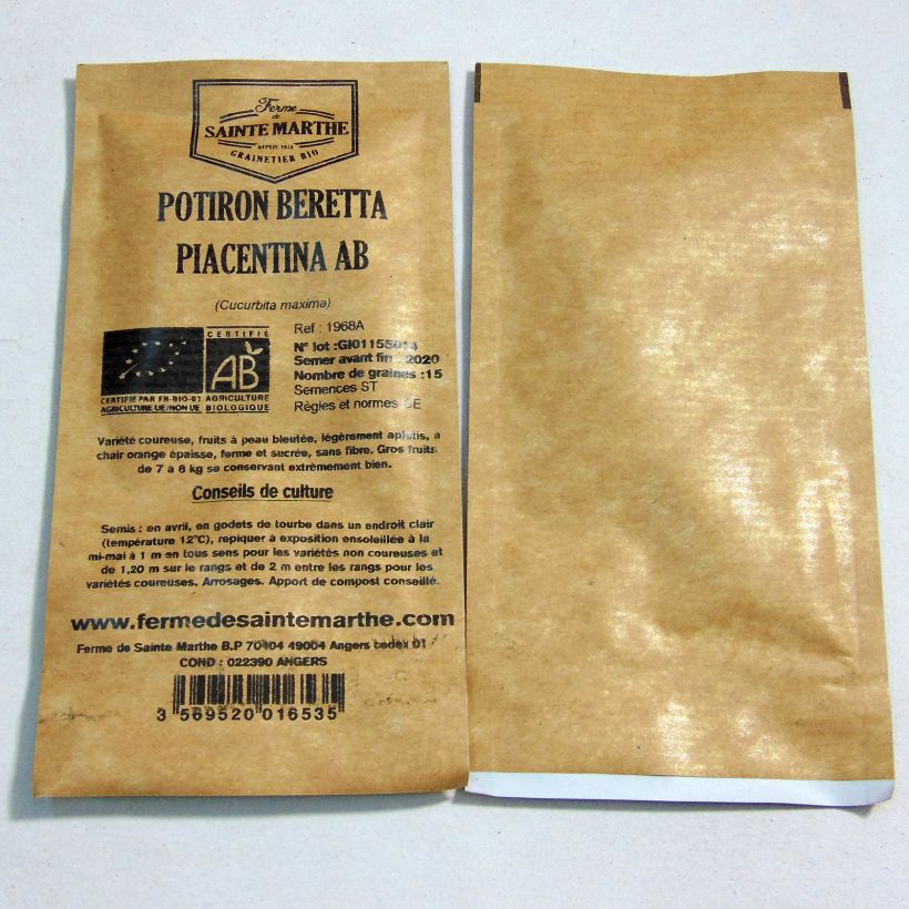 Esimerkki toimitetusta Talvikurpitsa Beretta Piancentina luomu - Ferme de Sainte Marthe 15 siemenen pussi-taimesta