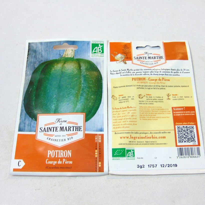 Esimerkki toimitetusta Jättikurpitsa du Pérou luomu - Ferme de Sainte Marthe 10 siemenen pussi (3g)-taimesta