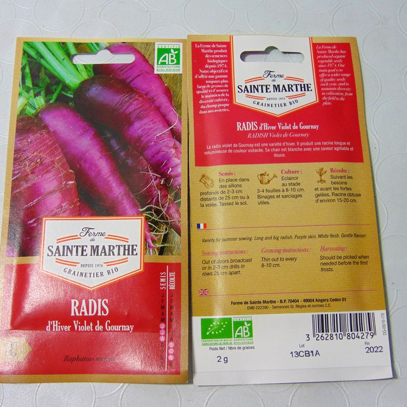 Esimerkki toimitetusta Retiisi Violet de Gournay luomu - Ferme de Sainte Marthe 160 siemenen pussi (2g)-taimesta