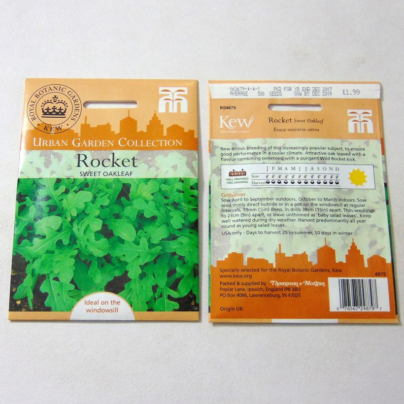 Esimerkki toimitetusta Vihannessinappikaali (rukola) Oakleaf 600 siemenen pussi-taimesta