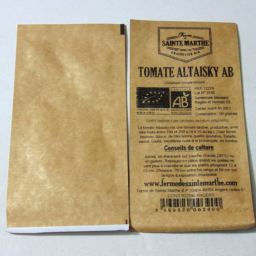 Esimerkki toimitetusta Tomaatti Altaisky luomu - Ferme de Sainte Marthe 50 siemenen pussi-taimesta