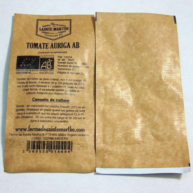 Esimerkki toimitetusta Tomaatti Auriga luomu - Ferme de Sainte Marthe 50 siemenen pussi-taimesta