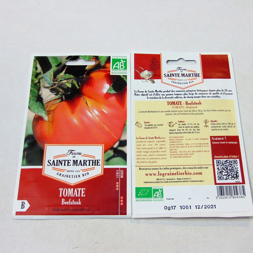 Esimerkki toimitetusta Pihvitomaatti Beefsteak luomu - Ferme de Sainte Marthe 40 siemenen pussi-taimesta